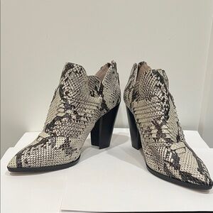 Vince Camuto Black and Cream Snakeskin Heeled Boots